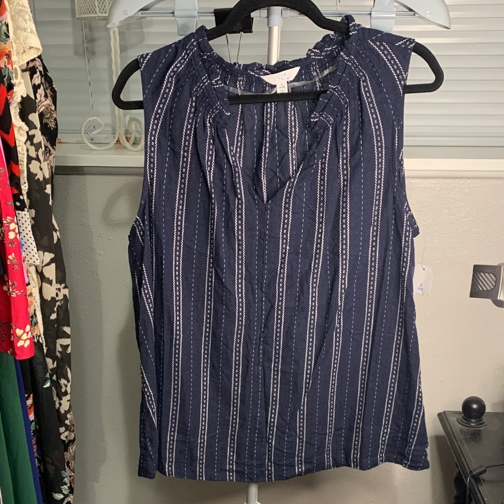 Time and‎ Tru Navy and White Striped Blouse